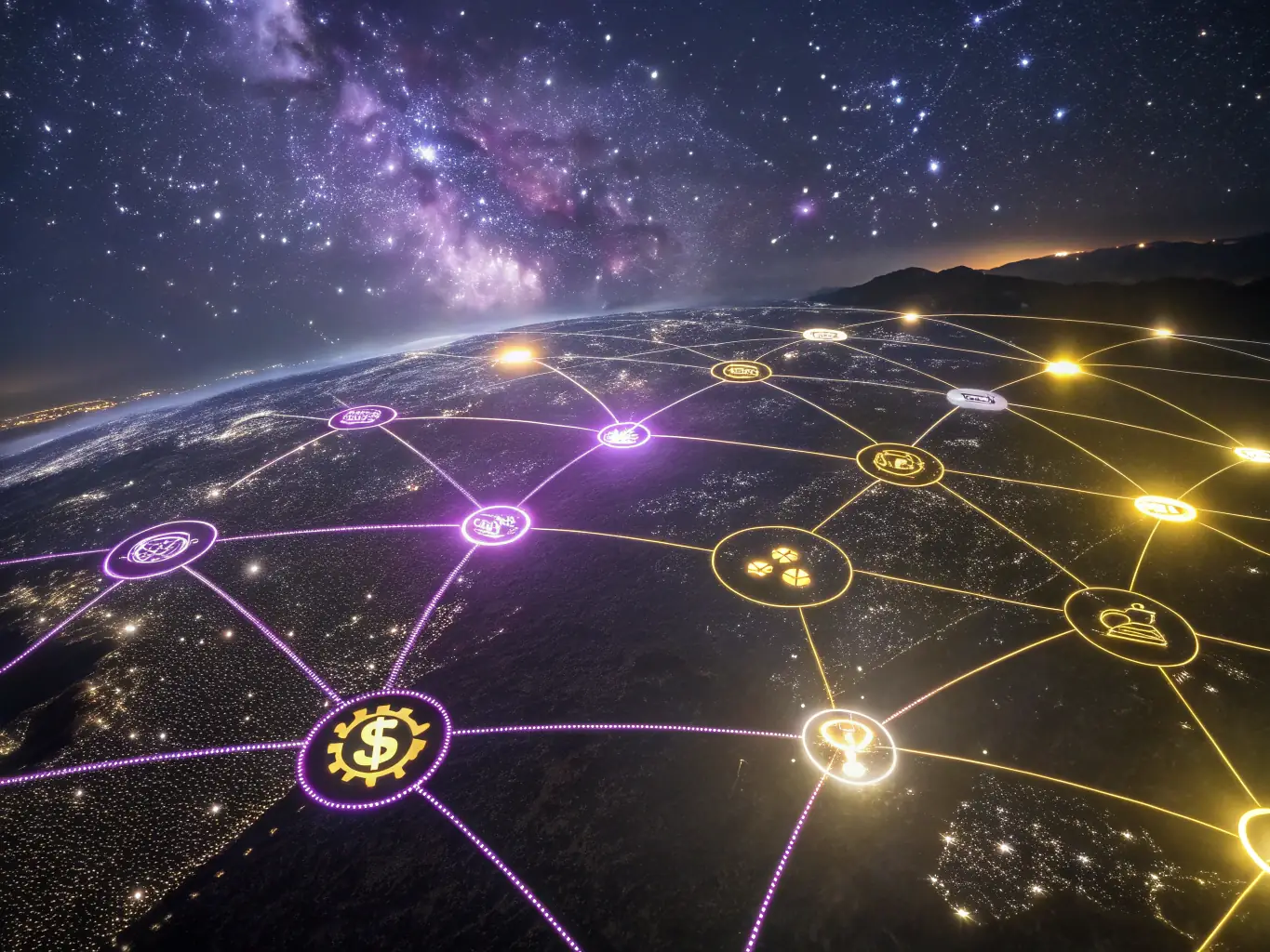A digital illustration of a network of interconnected nodes representing small businesses, symbolizing the power of networking and shared resources within the Entrafinix community.